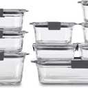 Rubbermaid Brilliance Glass Food Storage Containers, Assorted Sizes, Set of 9, BPA-Free, Leak-Proof, Clear