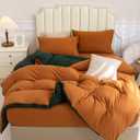 PURE ERA Jersey Knit Duvet Cover Set 100% T-Shirt Cotton Super Soft Comfy 3pc Bedding Set with Zipper Closure (Solid Forest Green/Burnt Orange, Queen)