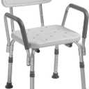 Drive Medical Shower Chair with Back & Padded Arms - Adjustable Height Bath Seat for Safety & Comfort - Lightweight Aluminum Construction- 350 Lb Capacity - White