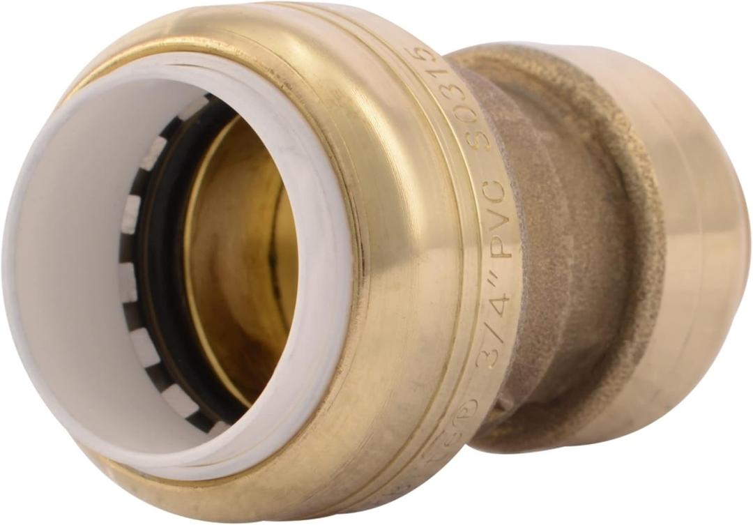 SharkBite 3/4 Inch CTS x 3/4 Inch PVC Transition Coupling, Push to Connect Brass Plumbing Fitting, PEX Pipe, Copper, CPVC, PE-RT, HDPE, UIP4016A 6 Packs