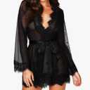 RSLOVE Women Lace Kimono Robe Sexy Babydoll Lingerie Mesh Cover Up Bridal Lingerie
Black S