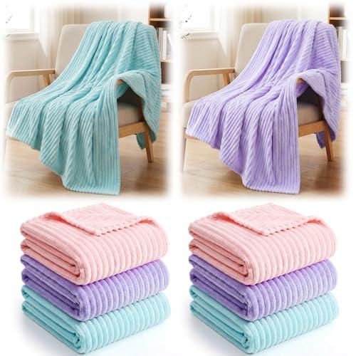 Buryeah 50 x 60 Inches Fleece Throw Blanket Soft Cute Warm Plush Flannel Fluffy Blankets for Sofa Couch Bed Seasons Employee Appreciation Gifts Bulk(Pink,Purple,Blue,6 Pack)