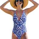 SPORLIKE Women One Piece Swimsuit V Neck Tummy Control Bathing Suit Adjustable Straps Swimwear Padded Monokini (Blue, S)
