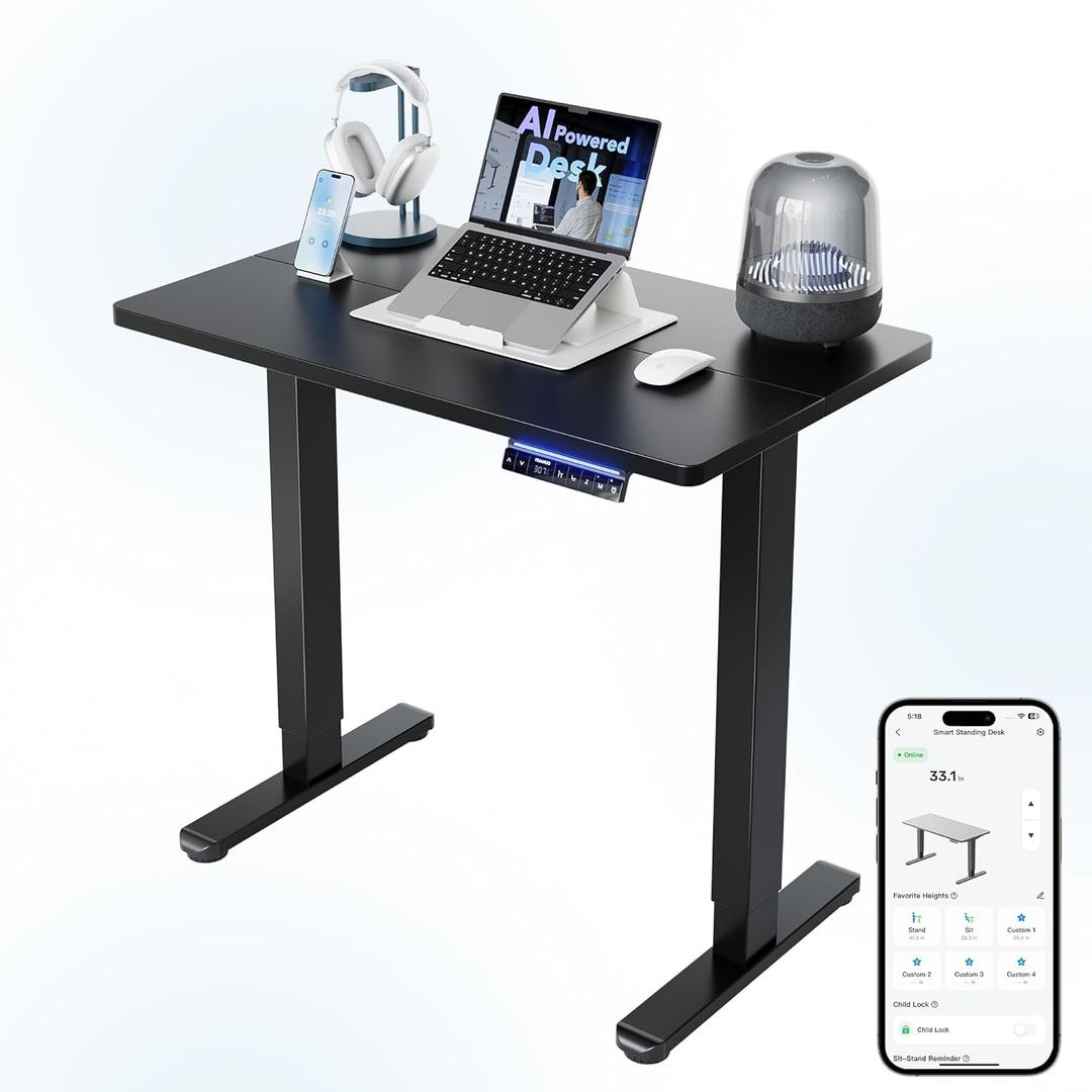HUANUO AI-Powered Smart Electric Standing Desk, 32 Inch, Black, AI-32" X 19"