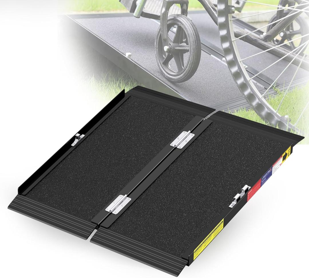 2FT Portable Wheelchair Ramp with Quick-Lock, Black Seamless Non-Slip Aluminum Folding Handicap Ramp,Threshold Ramp for Doorways, Wheel Chair Ramp for Home Steps (2FT(Using height 2-6''))