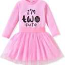 Toddler Girl 2nd Birthday Outfits,Im Two Cute Shirt+Tutu Skirt,Girl 2 Years Old Birthday Clothes, Pink 