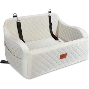 Lealchum Dog Car Seat for Medium/Large Dogs,2 Clip-On Safety Leashs for 2 Small Dogs,Removable and Washable Comfy Pet Car Seat,Easy to Install and Clean (Beige, Large)