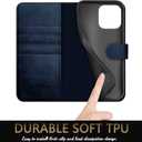 DuckSky for iPhone 15 Pro 6.1" Genuine Leather Wallet case RFID Blocking4 Credit Card HolderReal Leather Flip Folio Book Phone case Protective Cover Women Men for Apple 15 Pro case Dark Blue