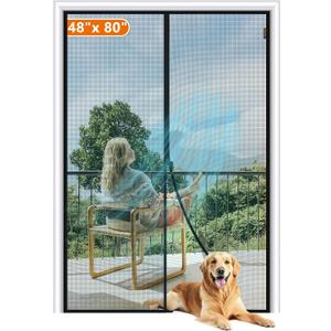 MAGZO Magnetic Screen Door, Fits Door Size 48 x 80 Inches, Actual Screen Size 50 x 81 Inches Reinforced Fiberglass Mesh Curtain for Front and Entry Entrance Mesh with Full Frame Hook & Loop, Gray
