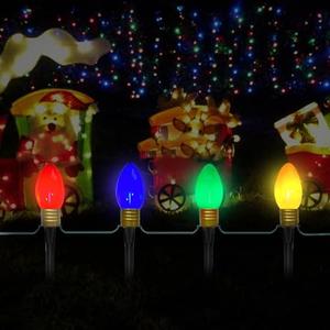CHYParty Christmas Pathway Lights, Jumbo C9 Christmas Pathway Lights Outdoor 4 LED C9 Walkway Lights, Jumbo Multicolor Christmas Lights Outdoor Decorations for Lawn Holiday Outside Yard Garden