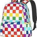 White Rainbow Race Checkered Flag Backpacks 15in Laptop Backpack Multipurpose Double Shoulder Bag For Men Women Gifts