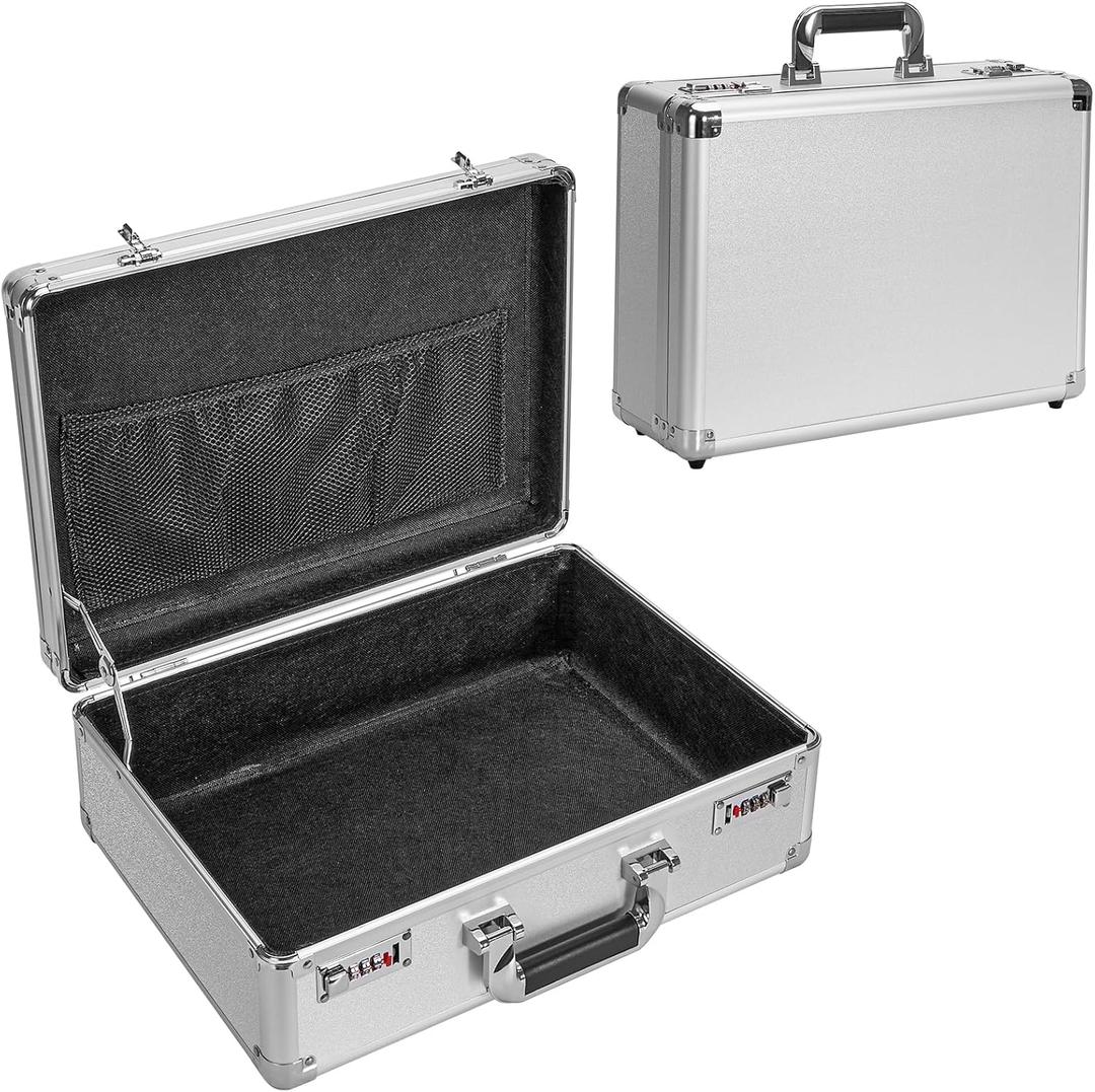LOCKCURX File Organizer Storage Box - 16.9 x 12.2 x 6.3 Inch Large, Portable Locking Storage Totes with Dual Combination Locks for Cash, Documents & Valuables - Silver