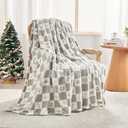 EMME Checkered Blanket Twin Size - 60"x80" Grey Knit Blanket Soft Fluffy Patterned Blankets for Couch, Sofa, Chair, Bed, Camping, Picnic, Travel