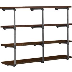 HITOMEN Industrial Iron Pipe Shelves, 3 Set 4-Tier 41.5" Tall 12" Depth, DIY Open Bookshelf Bookcase, Wall Mounted Vintage Retro Shelving, Rustic Farmhouse Pantry Kitchen Storage, Black Shelf Brackets