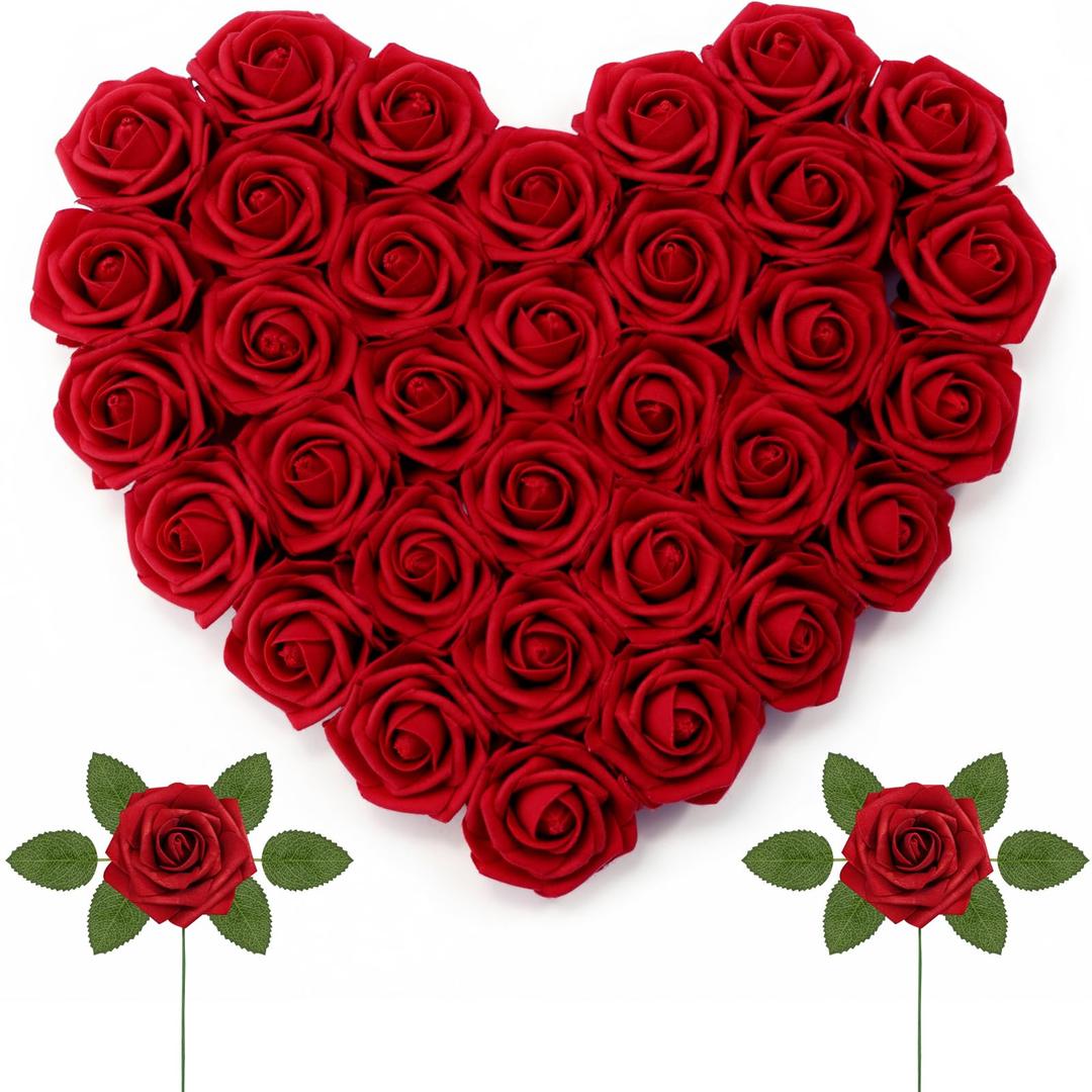 Lifewit Artificial Flowers, 50 Pcs Blush Foam Real Looking Roses with Stems, Fake Roses for DIY Wedding Bouquets, Centerpieces Arrangements, Valentine Decorations