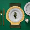 Spsyrine Gold Charger Plates, 13" Set of 6 Scalloped Seashell Plastic Table Chargers for Dinner Plates, Wedding, Thanksgiving Christmas Events, Party, Tabletop Decor.