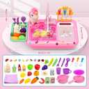 deAO Play Kitchen Sink Toys,Kids Electric Dishwasher Play Sink with Running Water, Play Kitchen Accessories,Real Faucet for Water Play, Pretend Play for Toddlers 3+,Pink