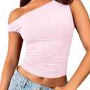 Trendy Queen Womens Summer Off The Shoulder Tops Going Out T Shirts Crop Tank Top Fashion Clothes Spring Outfits 2025 (Small, Pink)