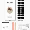 Semi Cured Gel Nail Strips, False nails Nail gel,Black,20pcs Gel Polish Nail Wraps,Salon Quality, Easy to Apply & Remove,Includes 1 Lamp, Nail File & Wooden Stick (Black(with LED light))