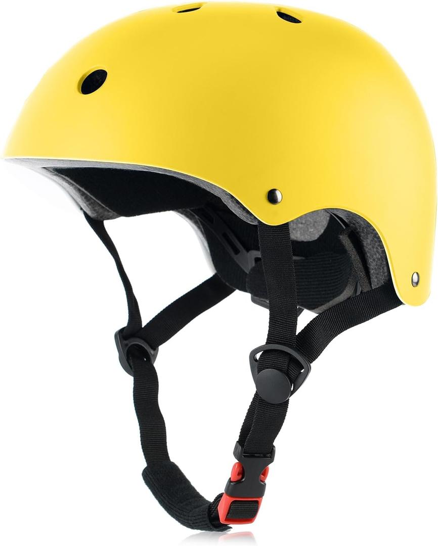 Skateboard Bike Helmet, Lightweight Adjustable, Multi-Sport for Bicycle Skate Scooter, 3 Sizes for Adult Youth & Kids (Small: 48-54 cm / 18.9"-21.3", Matte Yellow)