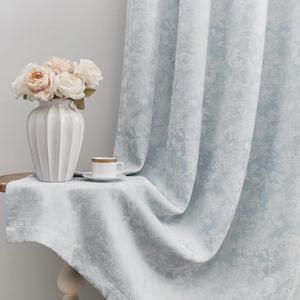 Beauoop Blue Floral Jacquard Blackout Curtains 63 Inches Long 2 Panels for Bedroom Living Room Chenille Flower Room Darkening Thermal Insulated Soundproof Grommet Window Treatments Drapes, 52"x63"