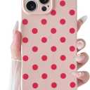 Skyseaco Compatible with iPhone 16 Pro Max Case Cute Polka Dot Phone Case Soft Slim TPU Shockproof Phone Cover Full Camera Protection for Women Girls - Pink&Red