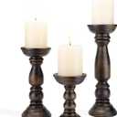 Farmhouse Wooden Candle Holders for Pillar Candles Set of 3, Rustic Wood Candle Holder Table Centerpiece Decor, 12'' 9'' 6'' Vintage Tall Candle Stand Decorative, Dark Brown