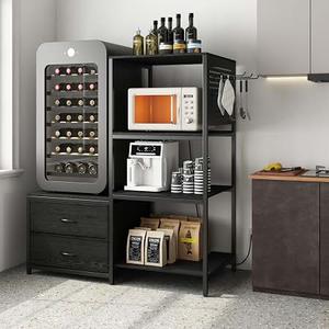 PyroLog Mini Fridge Stand with Adjustable Shelf, Power Outlet & Storage, Kitchen Organizer for Microwave, Coffee Bar, Dorm, Office (Brown),  Number of Shelves 5