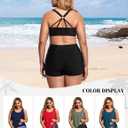 Holipick Plus Size Tankini Swimsuit Women Three Piece (Blue)