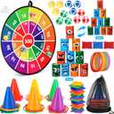 Hungdao 3 Sets Carnival Games Combo Set, Dart Board with Balls Plastic Cones Ring Bean Bags Toss Game for Boys Girls Adults Family Birthday Yard Indoor Outdoor(Vibrant Color, Fun Style)