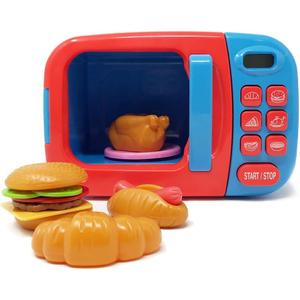 Boley Blue Microwave Playset - 11 Pc Light & Sound Pretend Play Kitchen Toys Set with Play Food for Kids Ages 3+