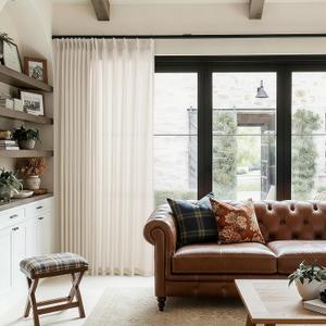 Pinch Pleat Linen 100 Inch Wide Curtains 90 Inches Long for Living Room Light Filtering Semi Sheer Farmhouse Sand Beige Pleated Curtain Hooks Rings for Patio Sliding Door Dining Room Large Window