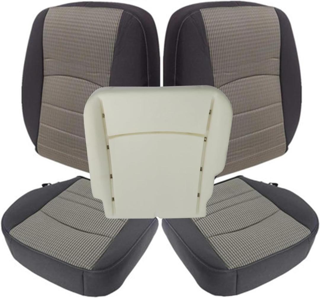 NLQR Front Both Sides Bottom & Back Replacement Seat Covers & Driver Bottom Foam Cushion Compatible with Dodge Ram 1500 2500 3500 4500 5500 2009 2010 2011 2012