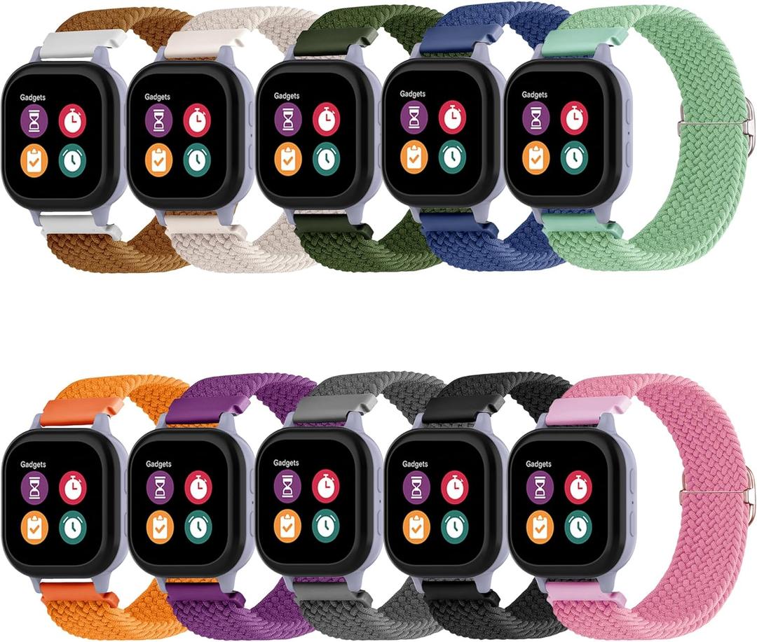 10 Pack Compatible for Gizmo Watch 3 2 1/Gabb Watch 3 2 1/SyncUP Nylon Watch Band - Slider Buckle Braided Breathable Stretchy Strap Wristbands