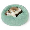 Bedsure Calming Cat Beds for Indoor Cats - Small Cat Bed Washable 20 inches, Anti-Slip Round Fluffy Plush Faux Fur Pet Bed, Fits up to 15 lbs Pets, Garden Green