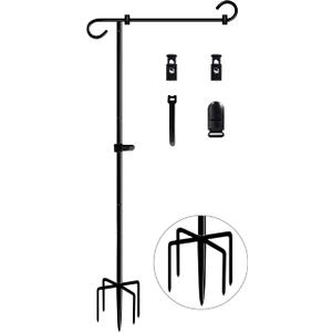 Koutemie 49 Inch Extra Tall Garden Flag Stand Holder Pole with 5 Prong Bases for 12 x 18 Outside Fall Yard Flags Dcor, Matte Black