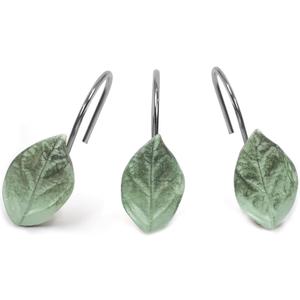 12PCS Leaves Shower Curtain Hooks, Decorative Shower Curtain Rings, Green Plant Leaf Shower Hooks Rustproof Stainless Steel, Bathroom Decor (Leaves)