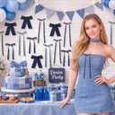 18 Pcs Denim Bow Wall Decoration DIY Bow Photo Backdrops Vintage Blue Jean Bows Wreath Garland Party Decorations for Denim Birthday Baby Shower Bachelorette Wedding Anniversary Bedroom Decor