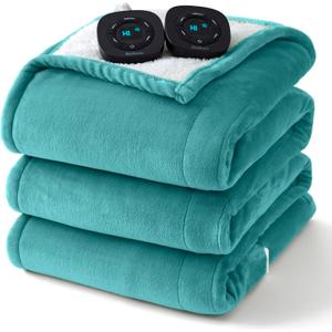 Bedsure Electric Blanket King Size - Dual Control Heated Blanket King Size, Fast Heating with 10 Time Settings & 10 Heat Settings, Warm Gifts for Women Grandma (100x90 inches, Teal)