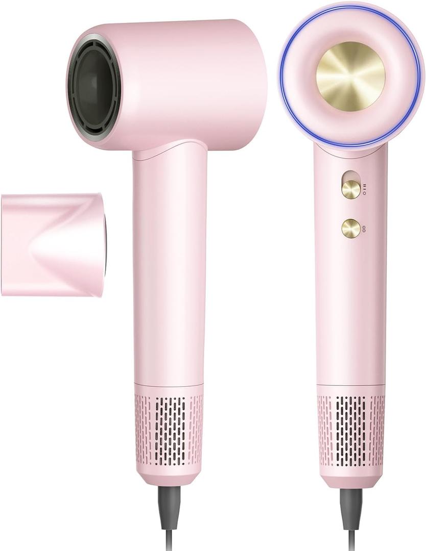 High Speed Hair Dryer,150000 RPM Brushless Motor Professional Blow Dryer for Fast Drying,500M Negative Ions Ionic with Magnetic Blow Air Nozzle,Control Quiet Noise, Lightweight for Travel (Pink)