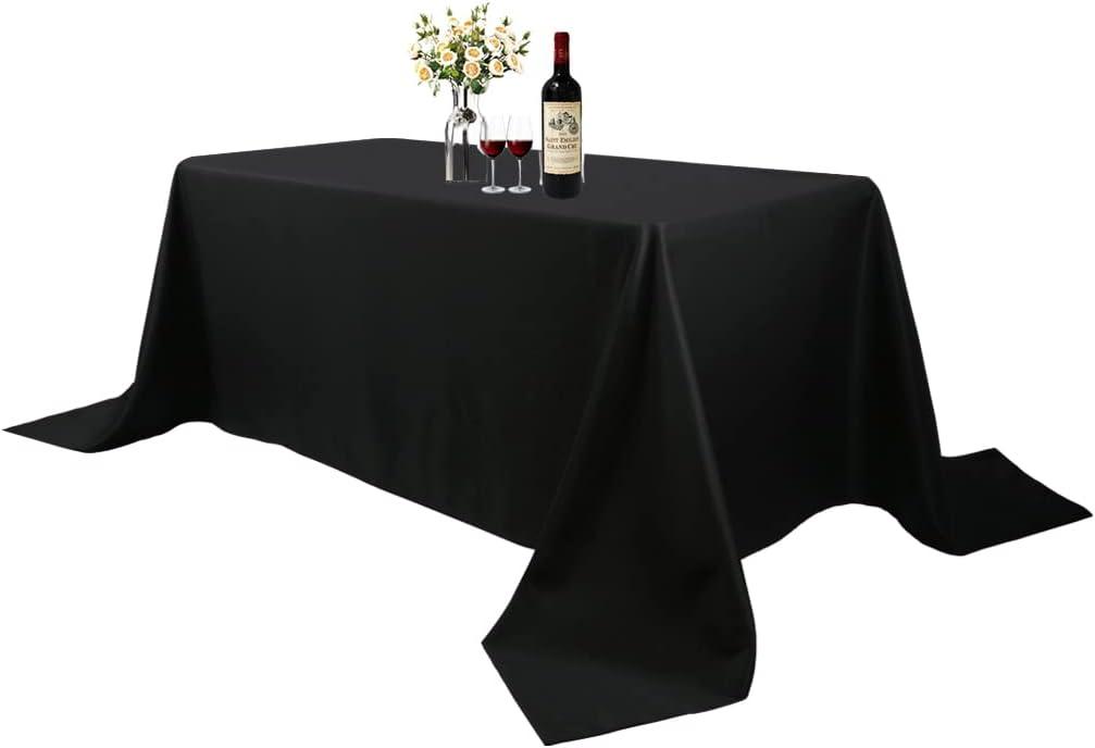 Large Black Rectangle 90 x 156 Inch Tablecloth - 8ft Washable Polyester Tablecloths - Perfect for Wedding, Restaurant, Party, Dinning, Banquet Decoration