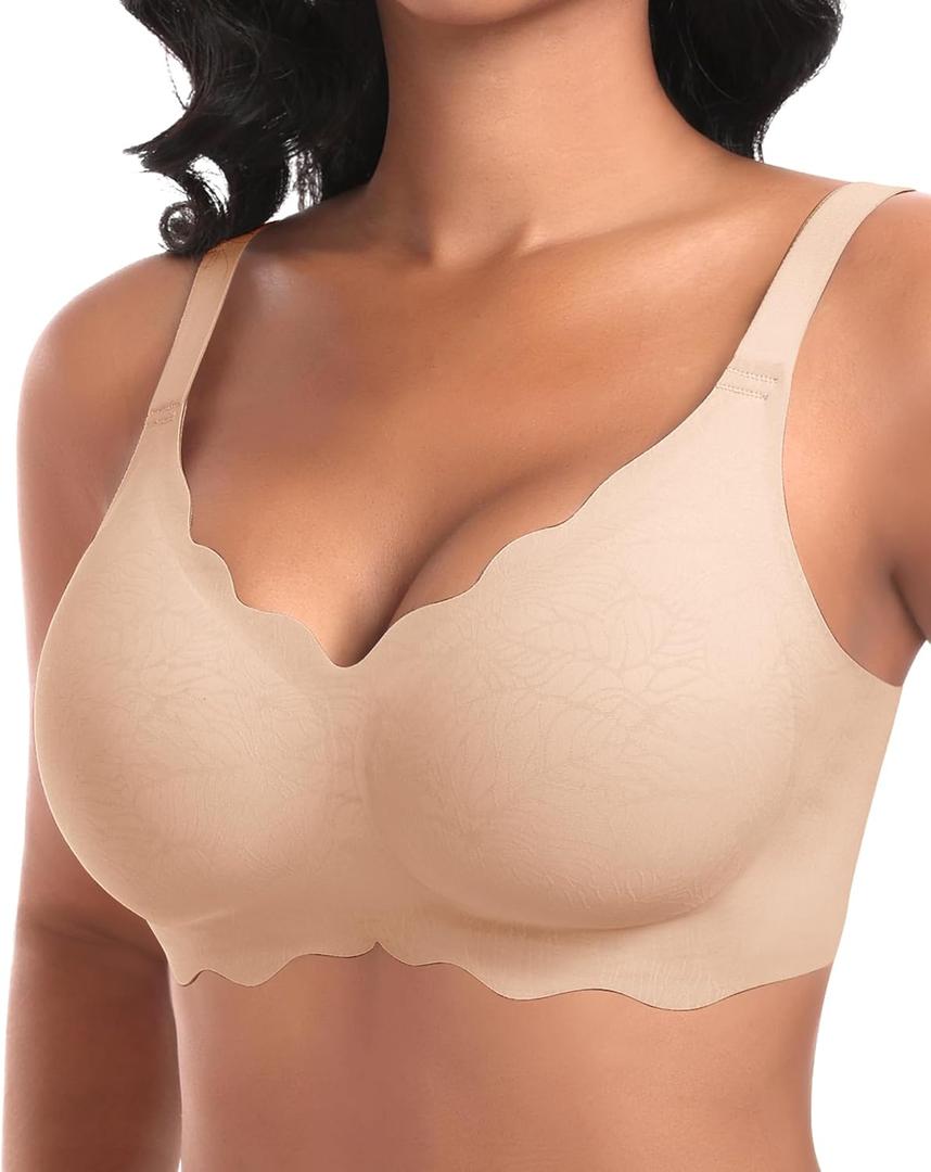 Ganado Wireless Bras for Women No Underwire Scalloped Seamless Bras with Support and Lift Padded T Shirt Bra Comfort Bralette (XX-Large, #1 Nude)