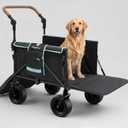 Extra Large Dog Stroller for Large Dogs up to 100lbs Anti-Slip Ramp for Senior, Injured & Arthritic Dogs | Foldable All-Terrain Pet Wagon, Shock-Absorbing Wheels with Brake, Expandable Tailgate,Blue