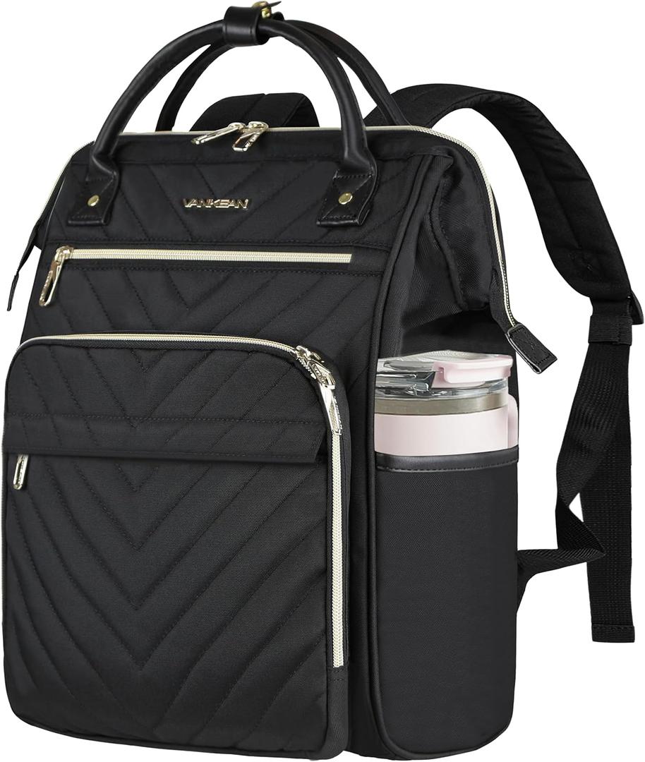 VANKEAN 17 Inch Laptop Backpack for Women Fashion Computer Work Bag, Large Capacity Waterproof Backpack, College Daypack Business Travel, Black