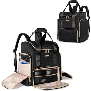 Large Makeup Backpack with 3 Clear Makeup Bags, Double Layers Professional Makeup Travel Case with Brushes Storage Section for Makeup Artists (Black)