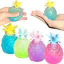 Pineapple Stress Balls for Kids and Adults Squishy Glitter Fruit Fidget Toys, (4pack) Sensory Stress Relief Toy Stretch Squeeze Ball, Stress Anxiety Relief Fidget Squishy Ball for ADHD Autism