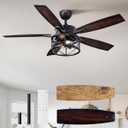 EDISHINE 52 Inch Farmhouse Ceiling Fans with Lights, Remote Control, 5 Wooden Blades, Dimmable, Timer, 6 Speeds Reversible DC Motor, Rustic Lighting & Ceiling Fan for Bedroom Living Room, UL Listed (Red Gradient Black& Light Oka)