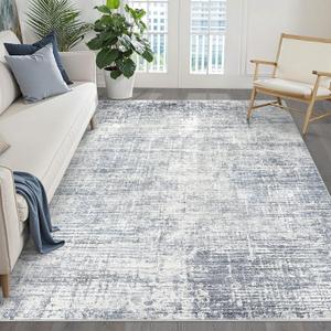5x7 Area Rugs Living Room: Washable Large Neutral Blue Rug Abstract Soft Modern Stain Resistant Indoor Floor Non-Slip Carpet for Bedroom Nursery Kids Office Playroom Dining Room Under Table Home