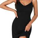 LYANER Women's Nightgown Sexy Lace Sleepwear V Neck Full Slip Chemise Lingerie Night Gowns Babydoll Sleepshirt (Large, Black)