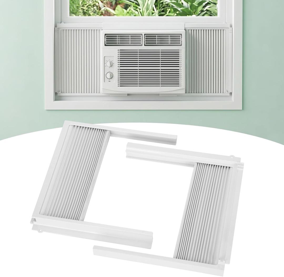 Window Air Conditioner Side Panels Fit for 8000BTU, AC Side Panels with Frame for Window Units, AC Window Unit Side Panels, Universal AC Accordion Filler, Window AC Curtain Replacement 2 Pack